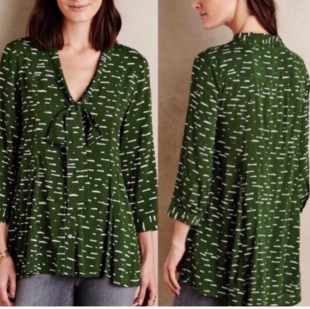 MAEVE ANTHROPOLOGIE Green Cloud  Patterned Tunic Blouse Top. Size Small